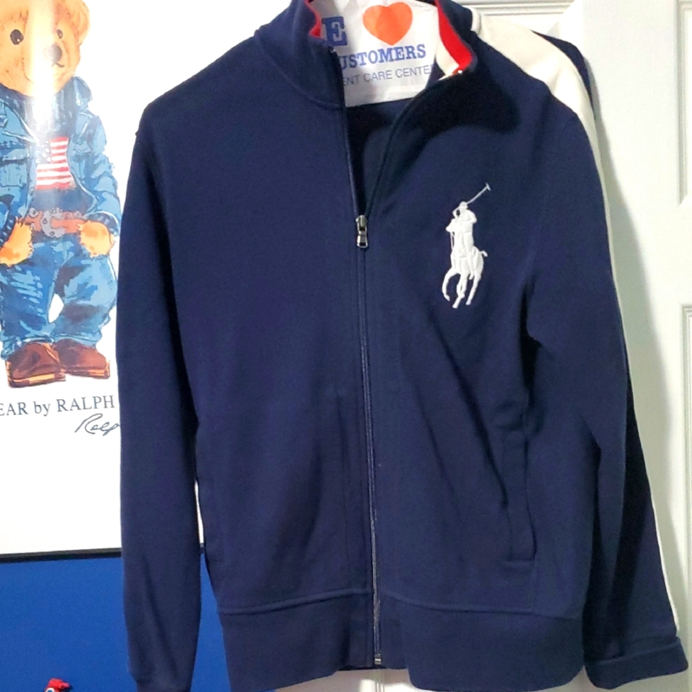 Polo by Ralph Lauren Blue and White Zip-Up Jacket Sz Medium
